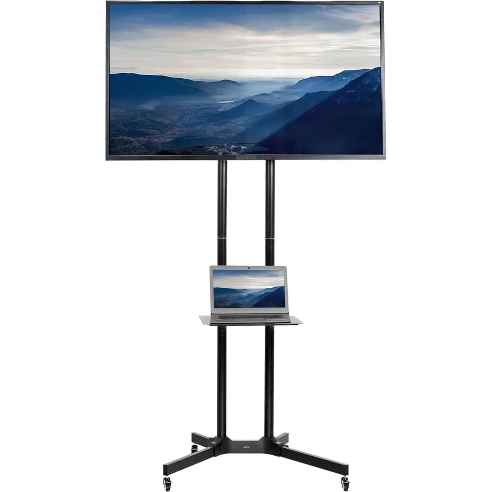 Carrello TV alto per schermi da 32 a 83 pollici fino a 110 libbre, pannelli piatti e curvi LCD LED OLED 4K Smart, supporto mobile con porta laptop e porta DV