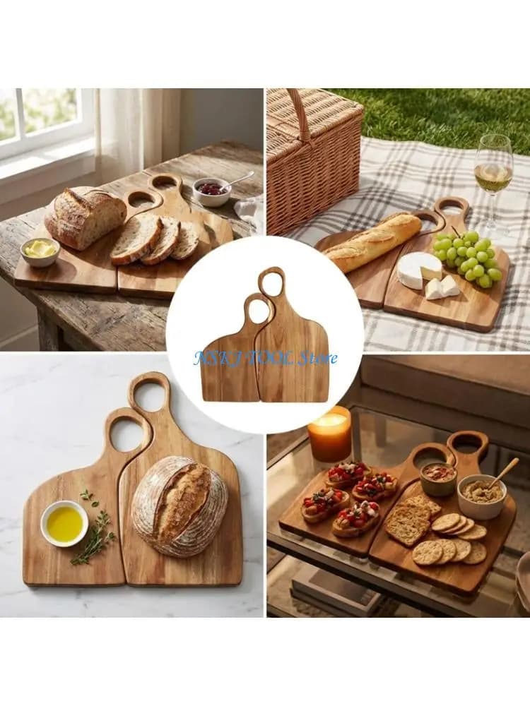 L8RC Compact Size Wooden Cutting Board Set for Couple Produced for Small Fruits and Bread Cutting Kitchen Decors