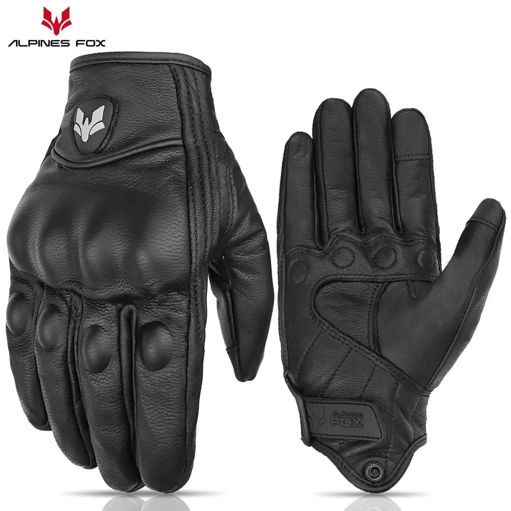 Unisex Vintage Leather Motorcycle Gloves - Dual-Vent Touchscreen All-Season Riding, Adjustable Biker Gloves with Knuckle Armor