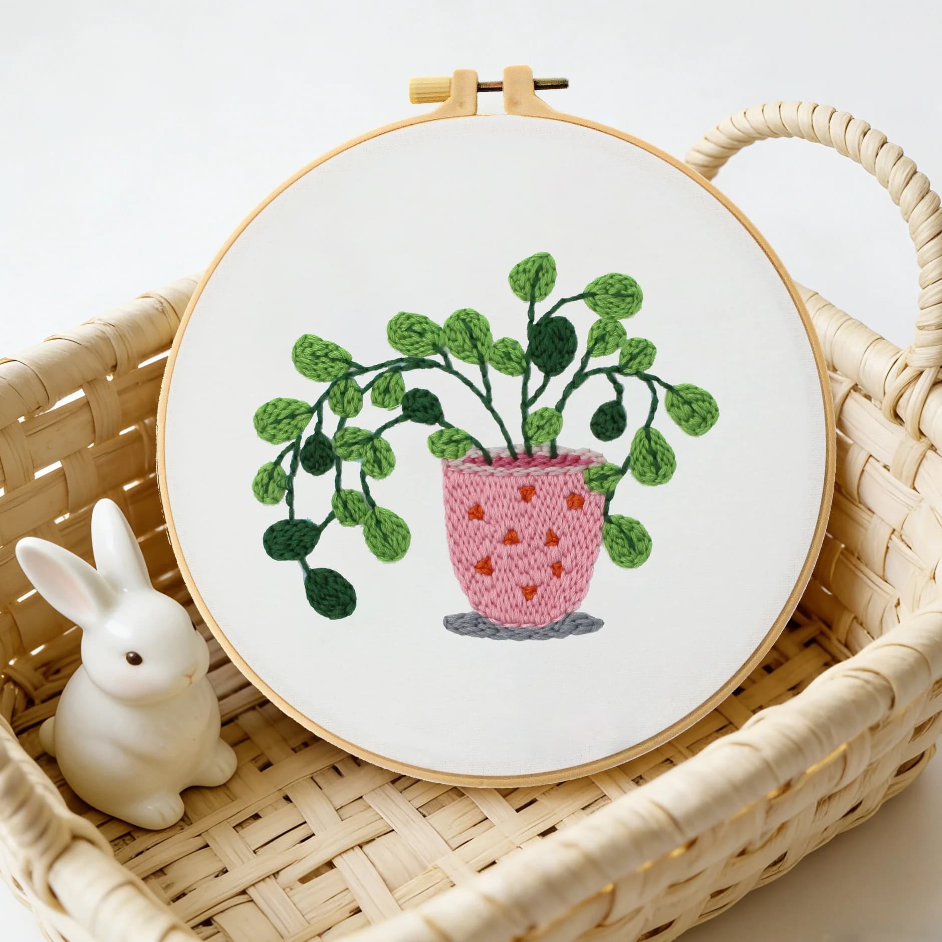 1pc 20X20CM/7.9x7.9 inch green plantsembroidery set, relaxing embroidery set,Punch needle kit Beginner gifts decompress
