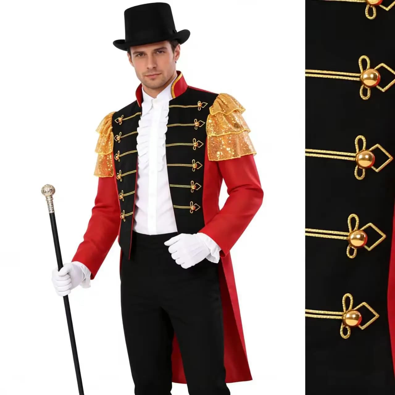 Men's Medieval Red Gold Ringmaster Jacket Halloween Cosplay Costume