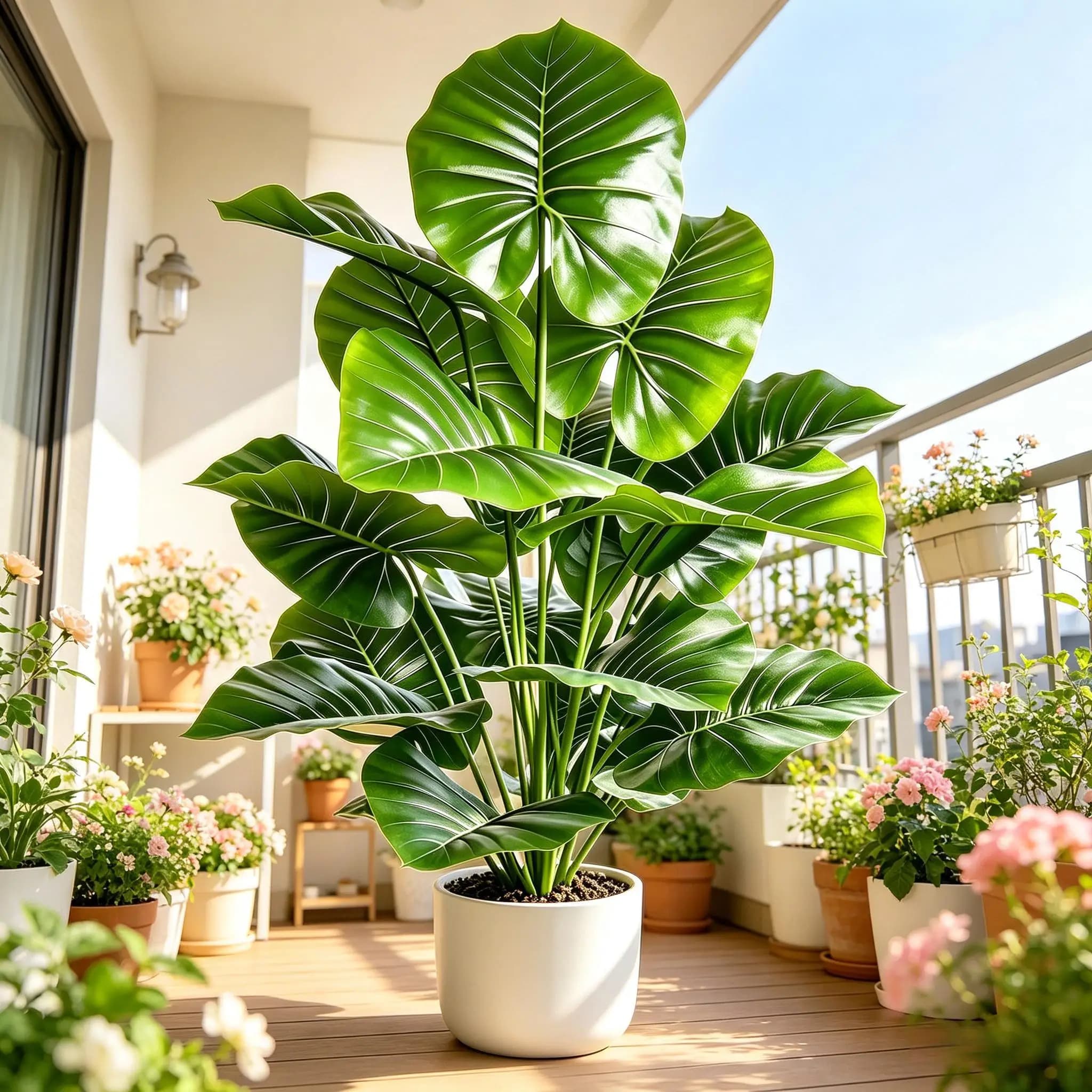 Pianta Artificiale di Taro a Foglia Rotonda 60-105cm, Foglie Finte a Orecchio d'Elefante Realistiche al Tatto per Decorazioni Casa Interni Esterni Giardino Ufficio Feste