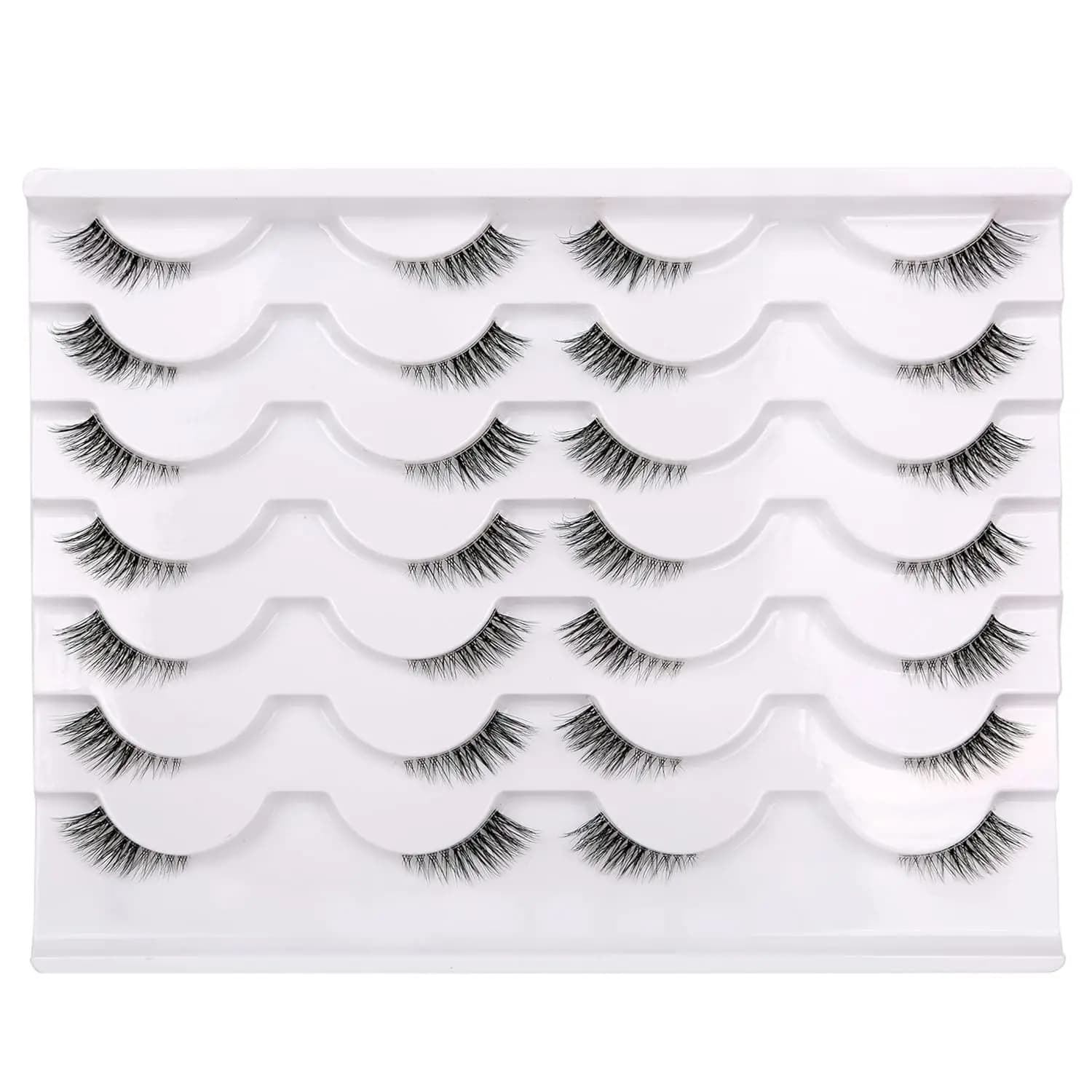 Half fake eyelashes with transparent band eye effect of cat tuft, natural eyelashes with short accent, fake lashes pack of 14 pairs