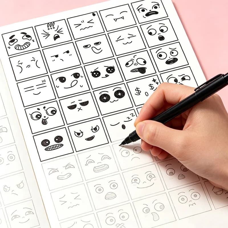 Cute Facial Expression Tracking Picture Book, Various Cartoon Facial Line Art Patterns, Beginner Hand Drawn Practice Sketchbook