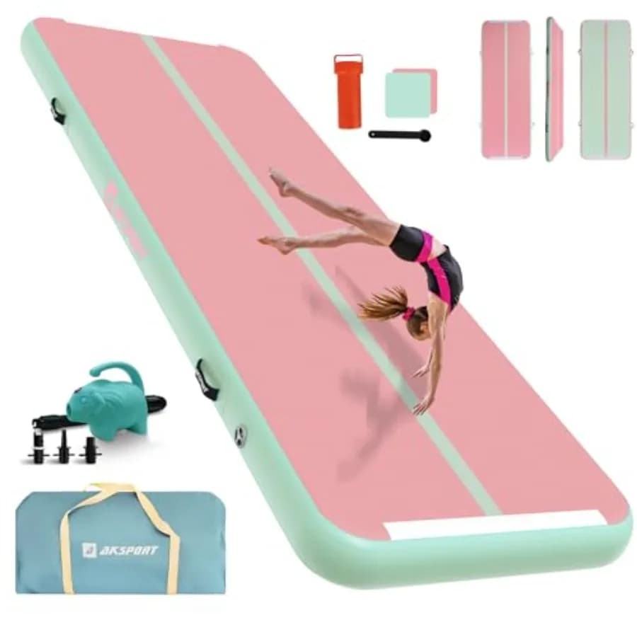 Inflatable Gymnastics Mat, Home Use Acrobatics/Cheerleading/Yoga, Blue PVC Material, Extra Cushion, Rapid Mounting