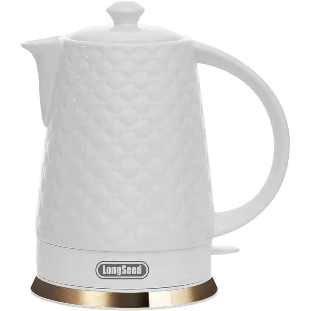 Bollitore Elettrico 1.5L 1200W: Ebollizione Rapida, Protezione Contro l'Ebollizione a Secco, Base Staccabile, Design Bianco Intagliato