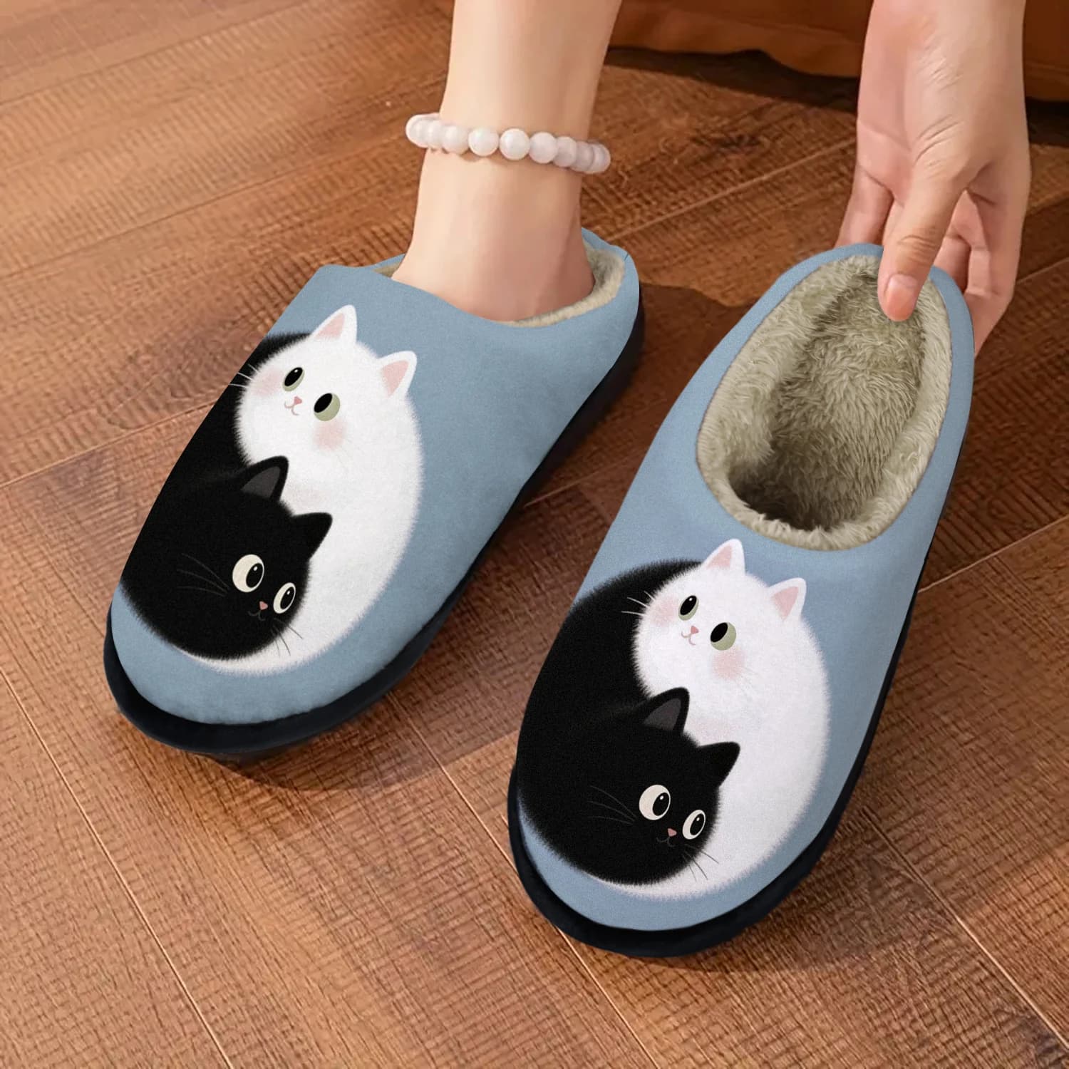 Pantofole slip-on da donna con stampa simpatico gatto - Suola silenziosa antiscivolo, comfort per tutte le stagioni, tomaia in tessuto morbido per interni/esterni