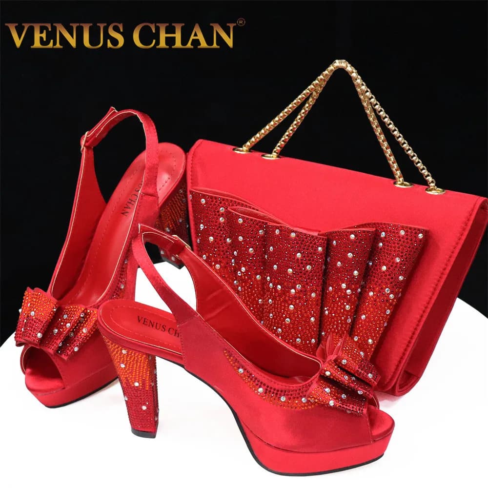 Venus Chan Shoes Matching Bag con Applique Mature African Ladies sandali con tacco Super alto per feste donne italiane alla moda