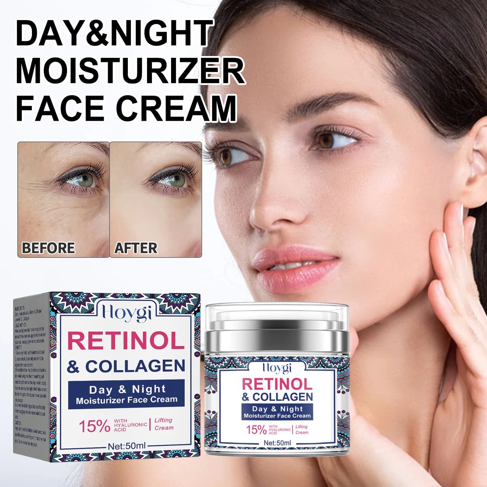 Hoygi Collagene Retinolo Crema Dissolvenza Linee sottili Crema idratante rassodante per la pelle