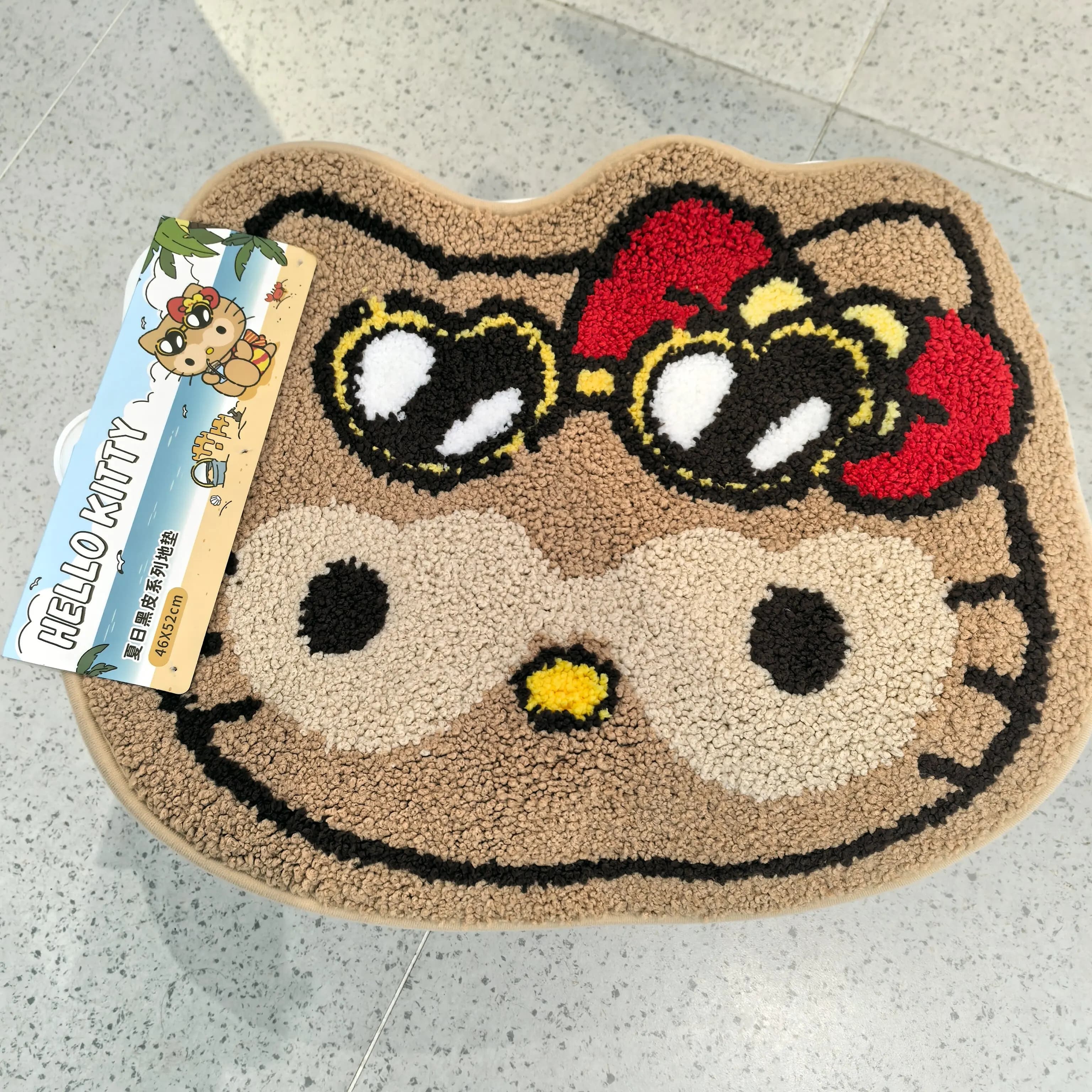 Sanrio Hello Kitty Sun-Kissed Series Floor Mat 46cm Cute Summer Tanned Round Carpet Soft Non Slip Bedroom Living Room