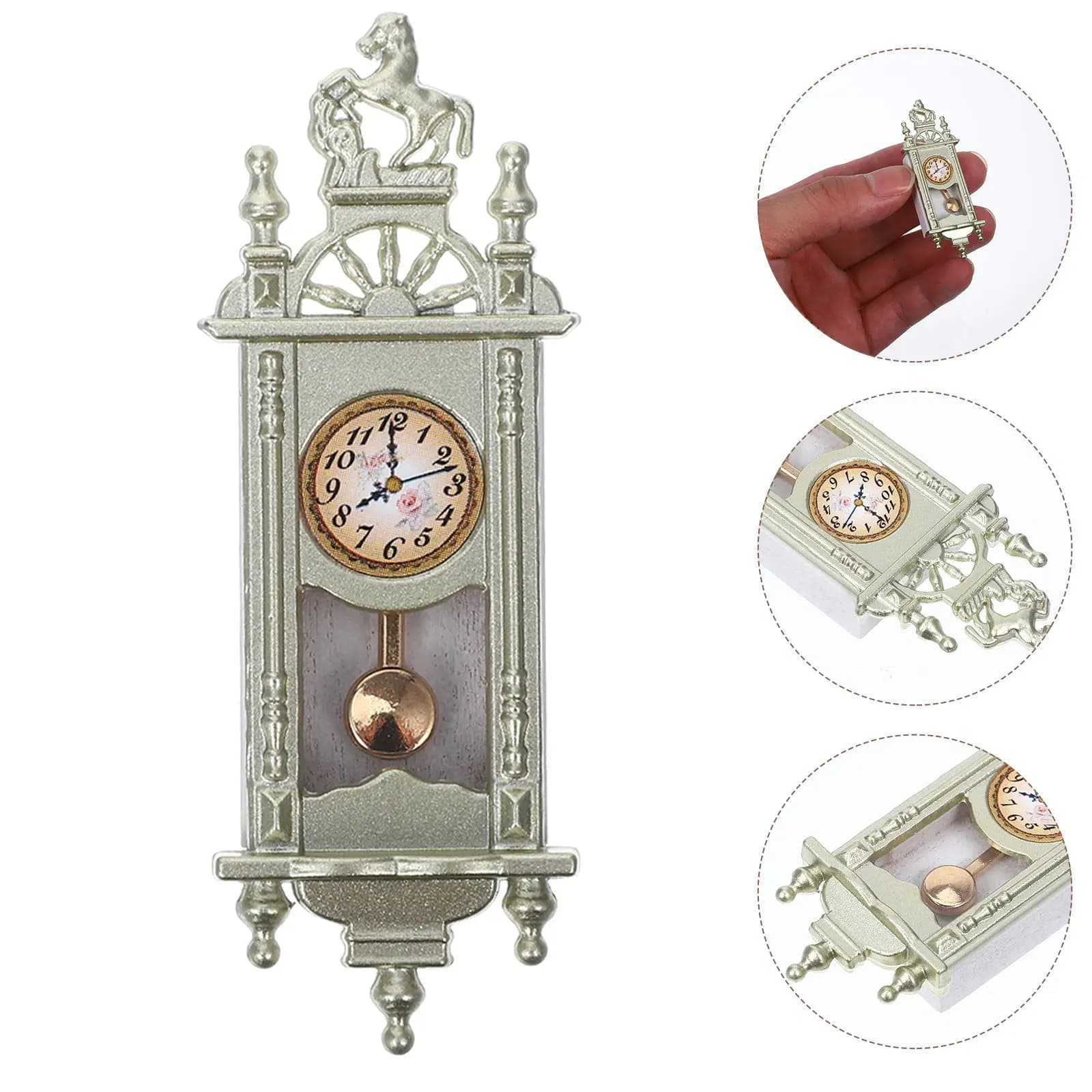 Mini Orologio a Pendolo Ornamentale, Stile Retrò, Leggero in Lega di Zinco, Piccolo Orologio a Pendolo Decorativo per Miniature