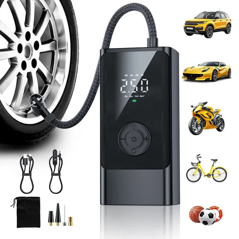 Car Air Pump, ZY-002 Portable Wireless Tire Inflator, Digital Mini Electric Pump for Auto SUV Motorcycle Bike Bicycle