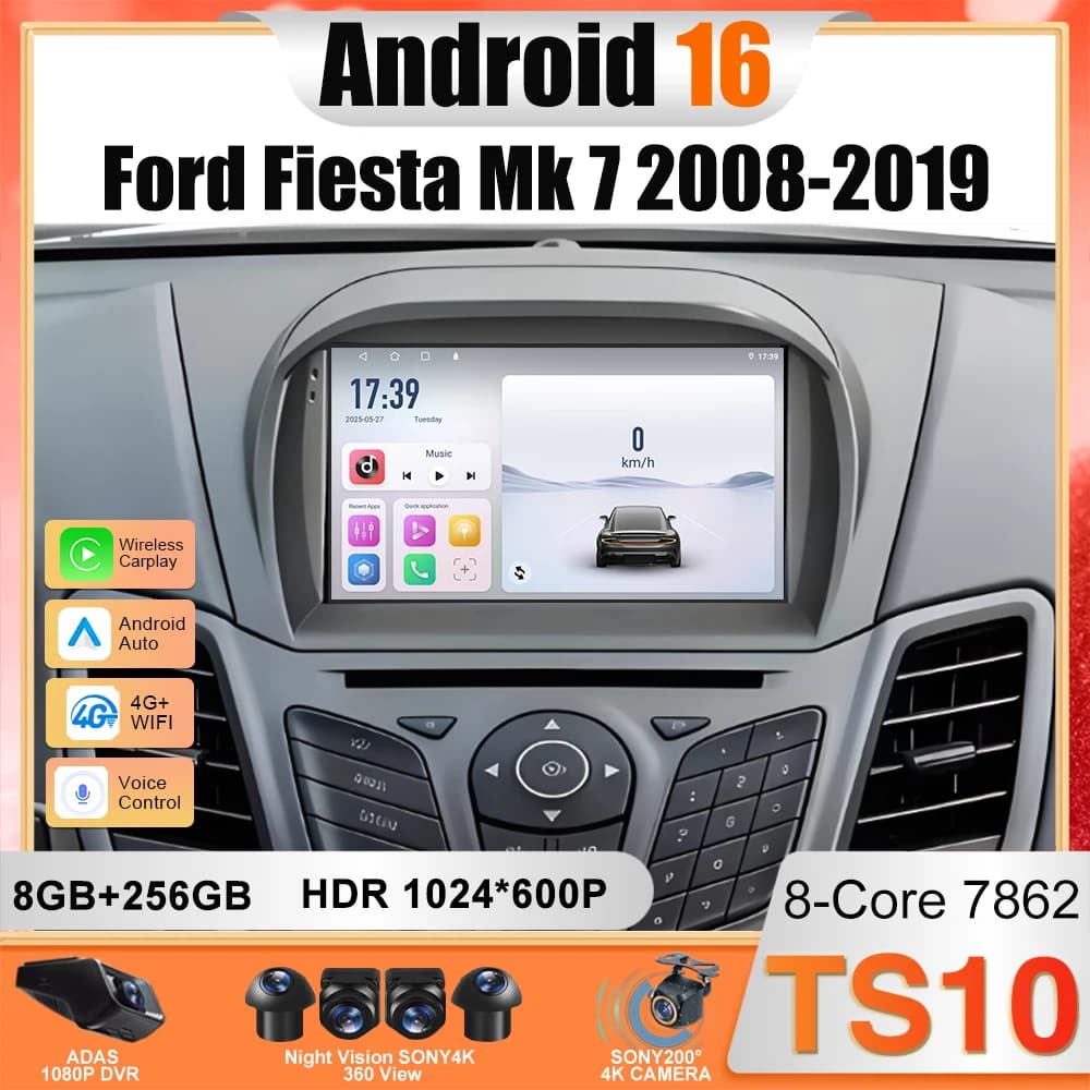 7 inch Car for Ford Fiesta Mk 6 Radio for Ford Fiesta Mk 7 2008-2019 Android 16 Radio Car Multimedia Player Wireless Carplay 5G