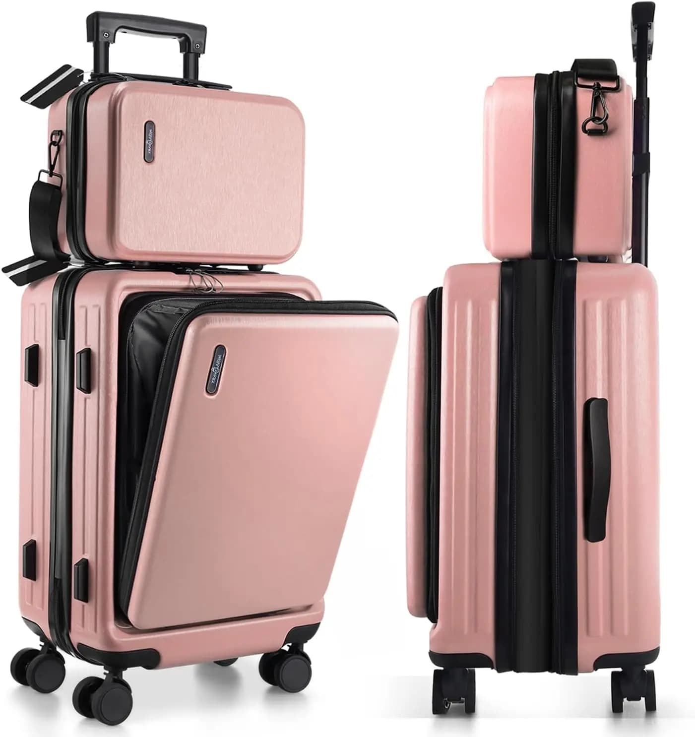 Valigia Rigida Rosa da 22 Pollici con Ruote, Bagaglio Espandibile e Borsa per Cosmetici da Viaggio