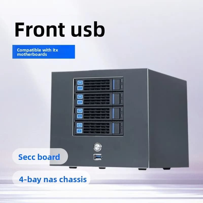 Chassis NAS a 4 Dischi, Server di Archiviazione Compatto, Chassis ITX per Archiviazione di Rete Fai-da-Te