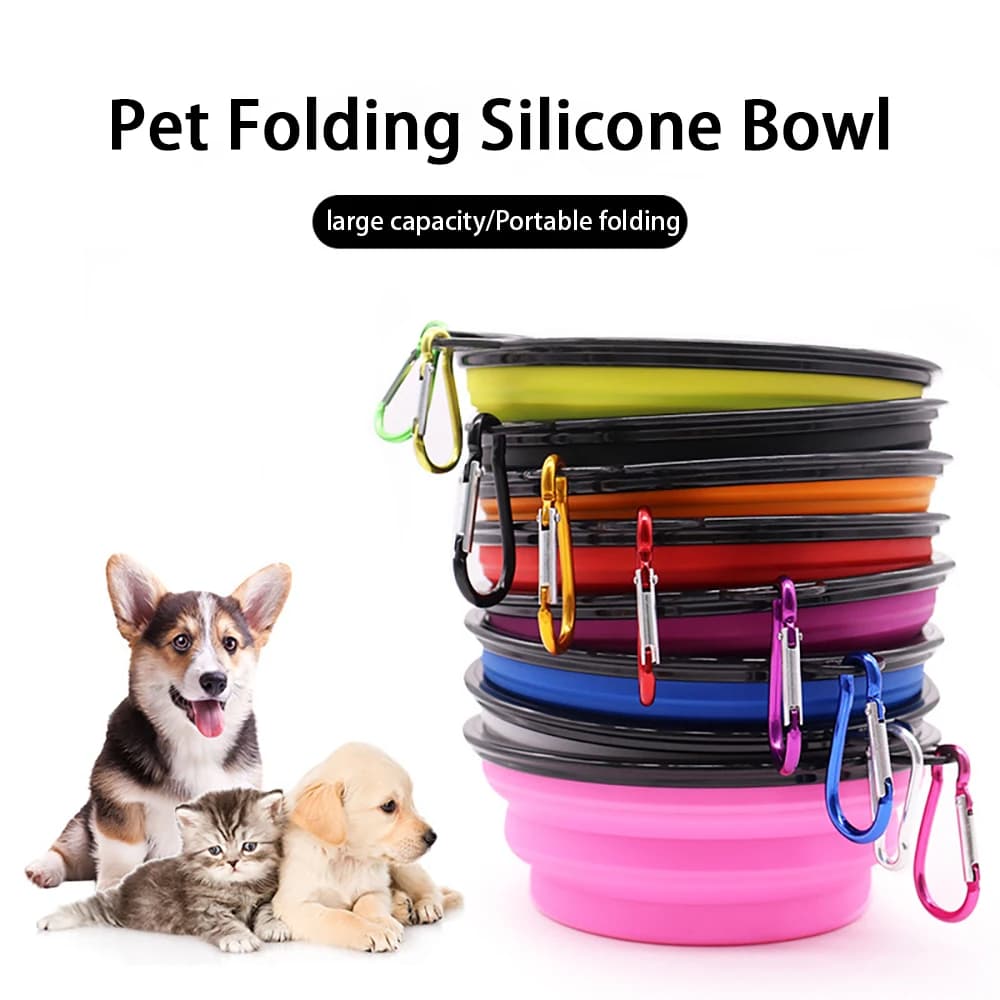 Pet Folding Bowl Silicone Dog Food Tableware Outdoor Portable Feed Water Anti-tip Hung Dog Cat Fold Bowl Pet Supplies