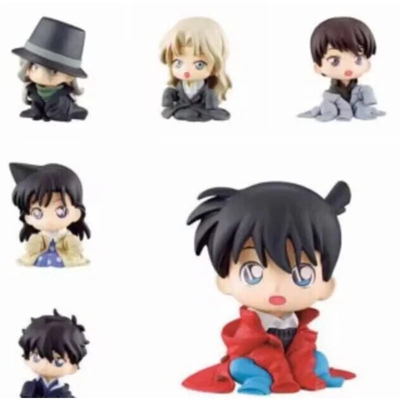 4/6 Pezzi Hot Anime Detective Conan Serie Q Versione Giocattolo in PVC con Personaggi Seduti, Modellini Creativi da Collezione, Regali