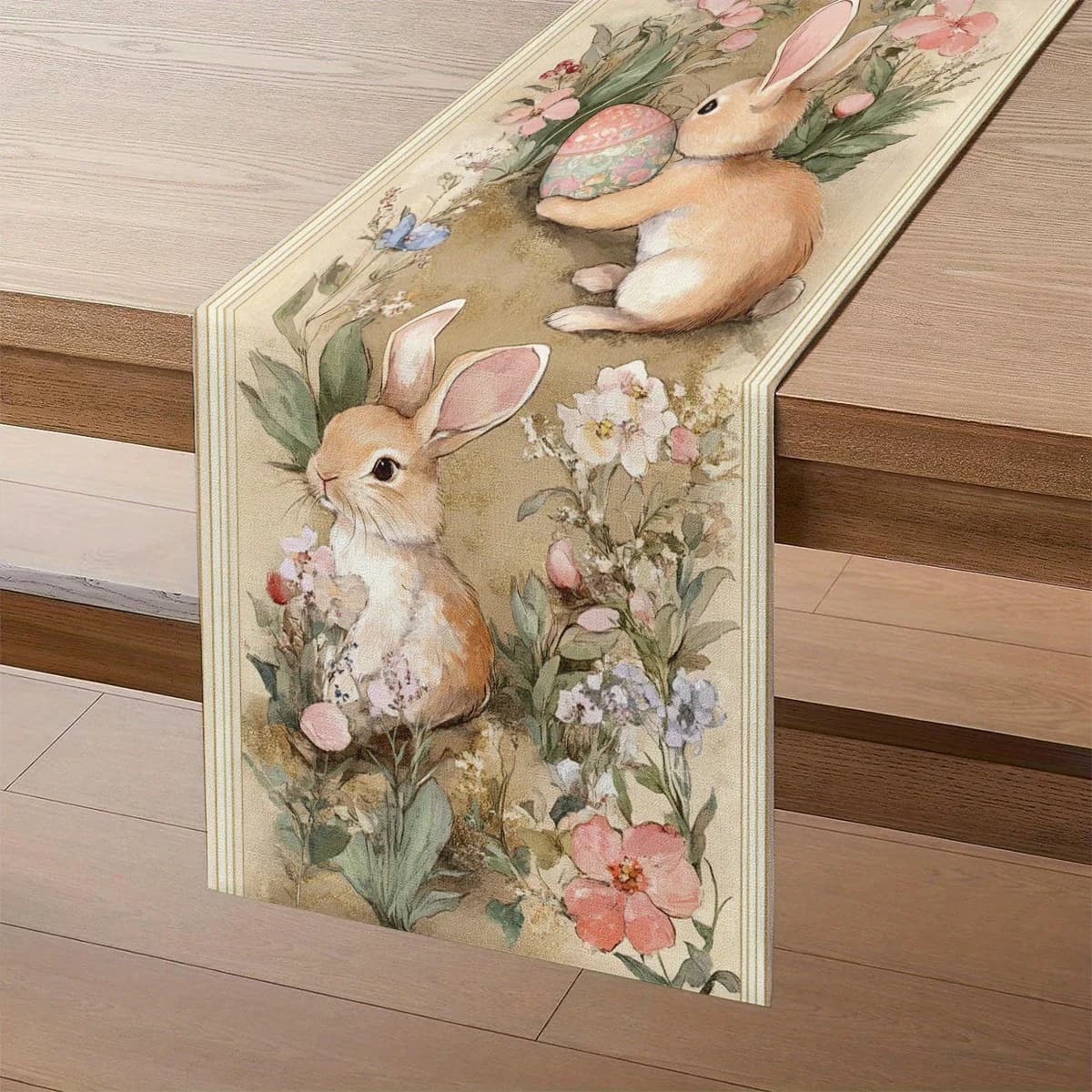Runner da tavolo realizzato a mano con coniglietto pasquale e design floreale | 100% linoPaisley modello, rettangolare, tema natalizio