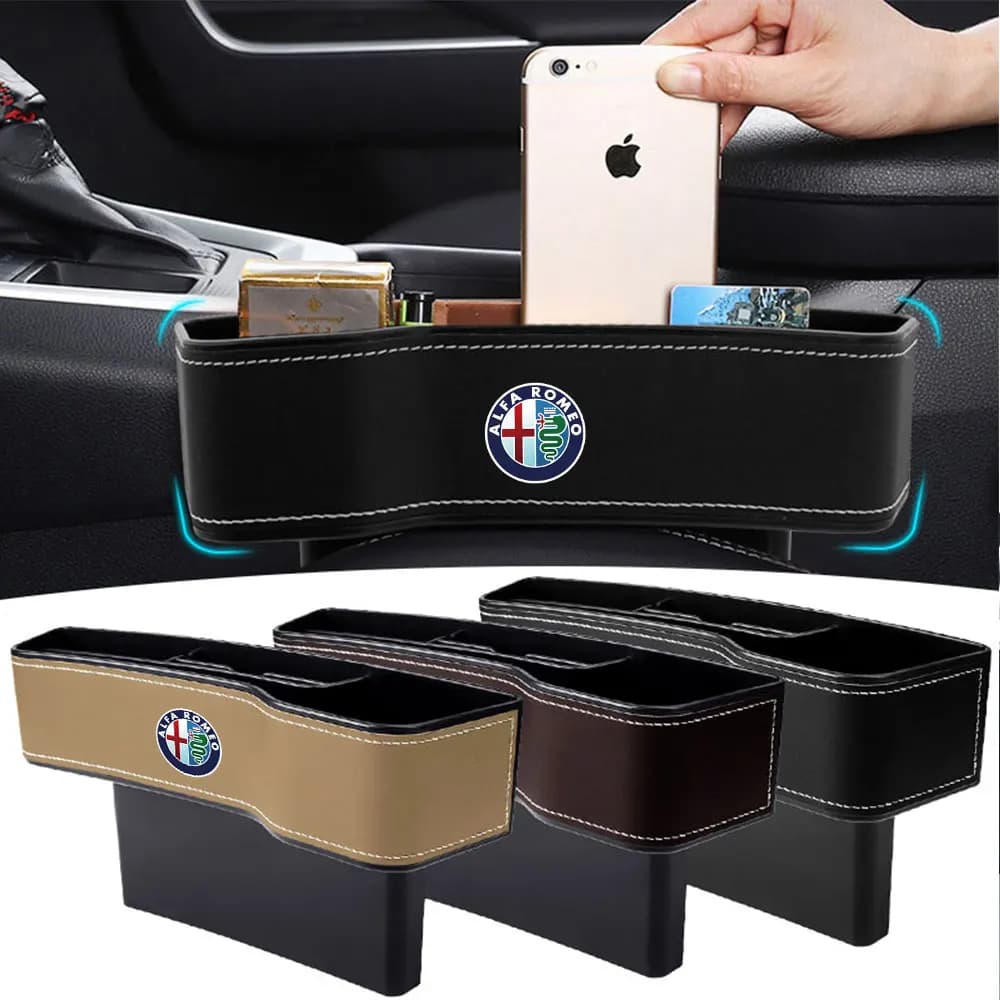 Organizer per Sedile Auto con Portabicchieri, Contenitore per Spazio tra i Sedili, Compatibile con Alfa Romeo 4C 159 Spider 156 Mito Brera