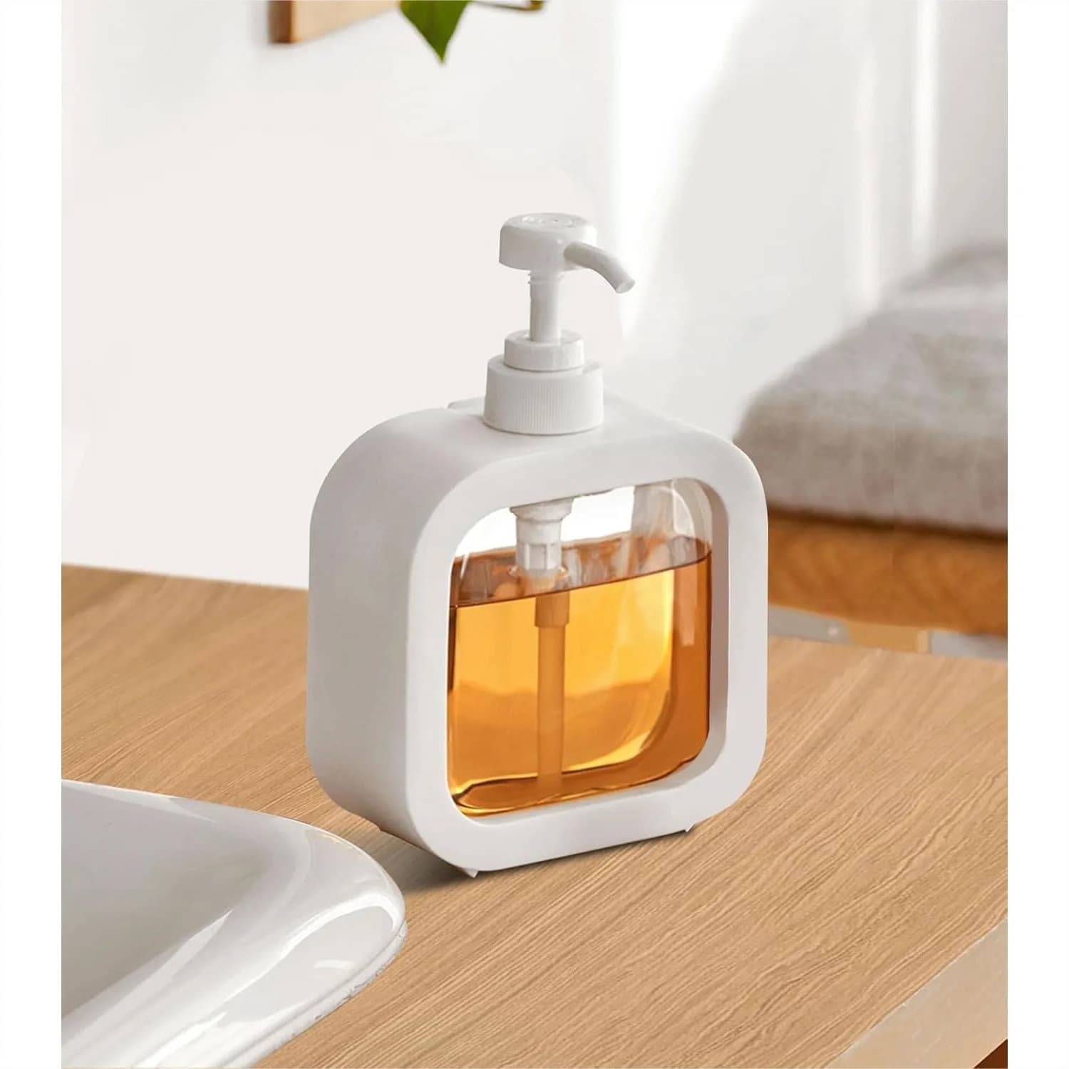 Dispenser di Sapone Ricaricabile per Bagno e Cucina, 10 Oz, Bianco, con Pompa Antigoccia