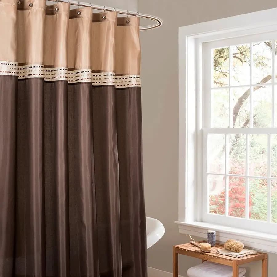 Tenda Doccia Terra Singola 72 L x 72 L Beige e Marrone, Tende Doccia in Tessuto per Bagno, Tenda da Bagno Neutra, Stile Moderno Glamour