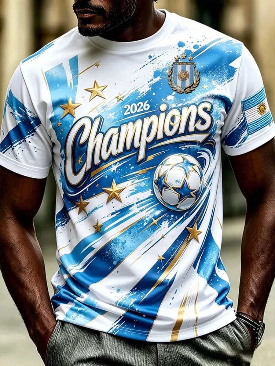 Men's Argentina Football Printed Casual Short Sleeves T-Shirt Football Cultural T-Shirt