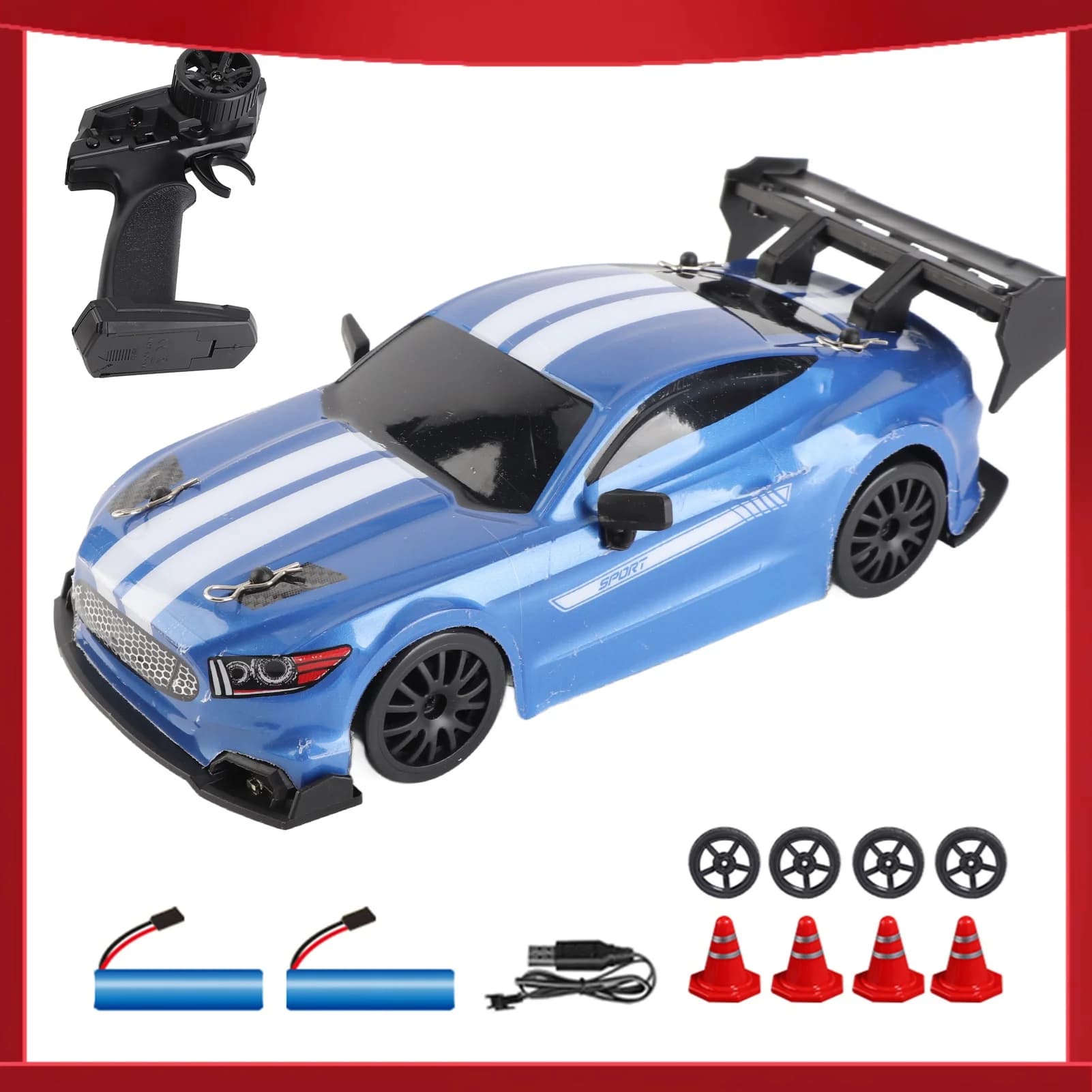 Auto Telecomandata da Drift 2.4GHz 1:24, 20KM/H Alta Velocità, Veicolo 4WD con Luci Anteriori