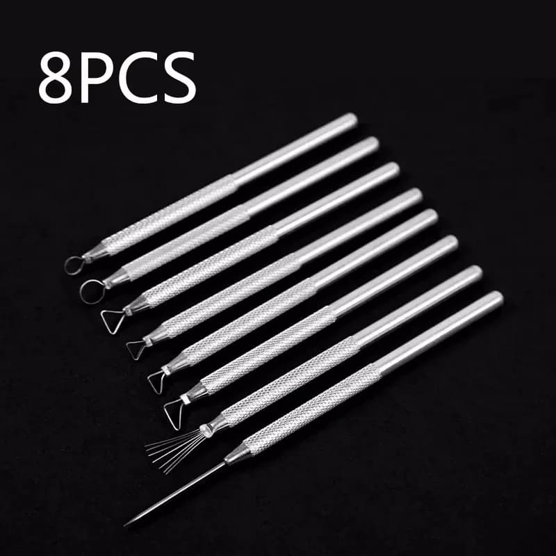 Set of 8 Ceramic Tools with Aluminium Handle, Sculpture Tools in clay, knife and scraper for modelling and precision carving