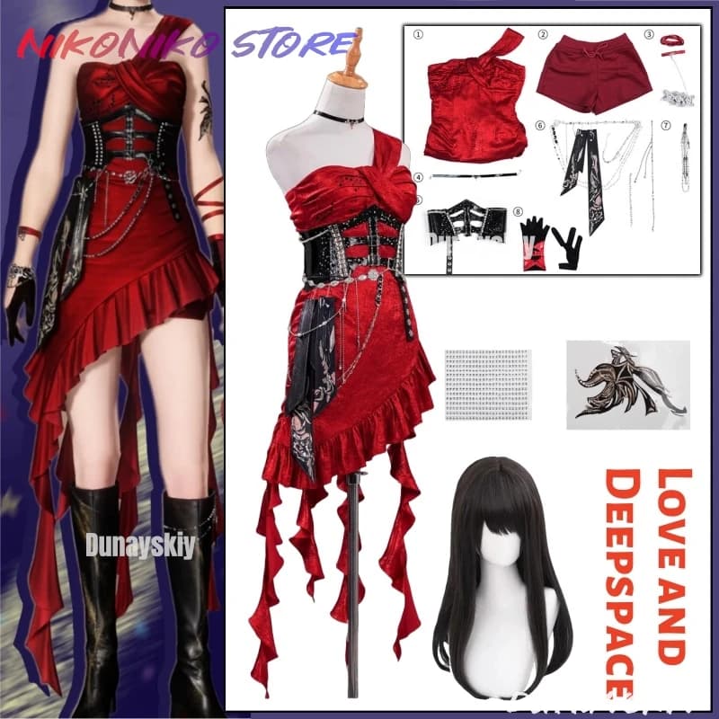 Love and Deepspace MC Cosplay ssississi 3) Abito rosso valzer di mezzanotte Eroine Nuovo vestito in pelle Sylus Festa di Halloween per donne e ragazze