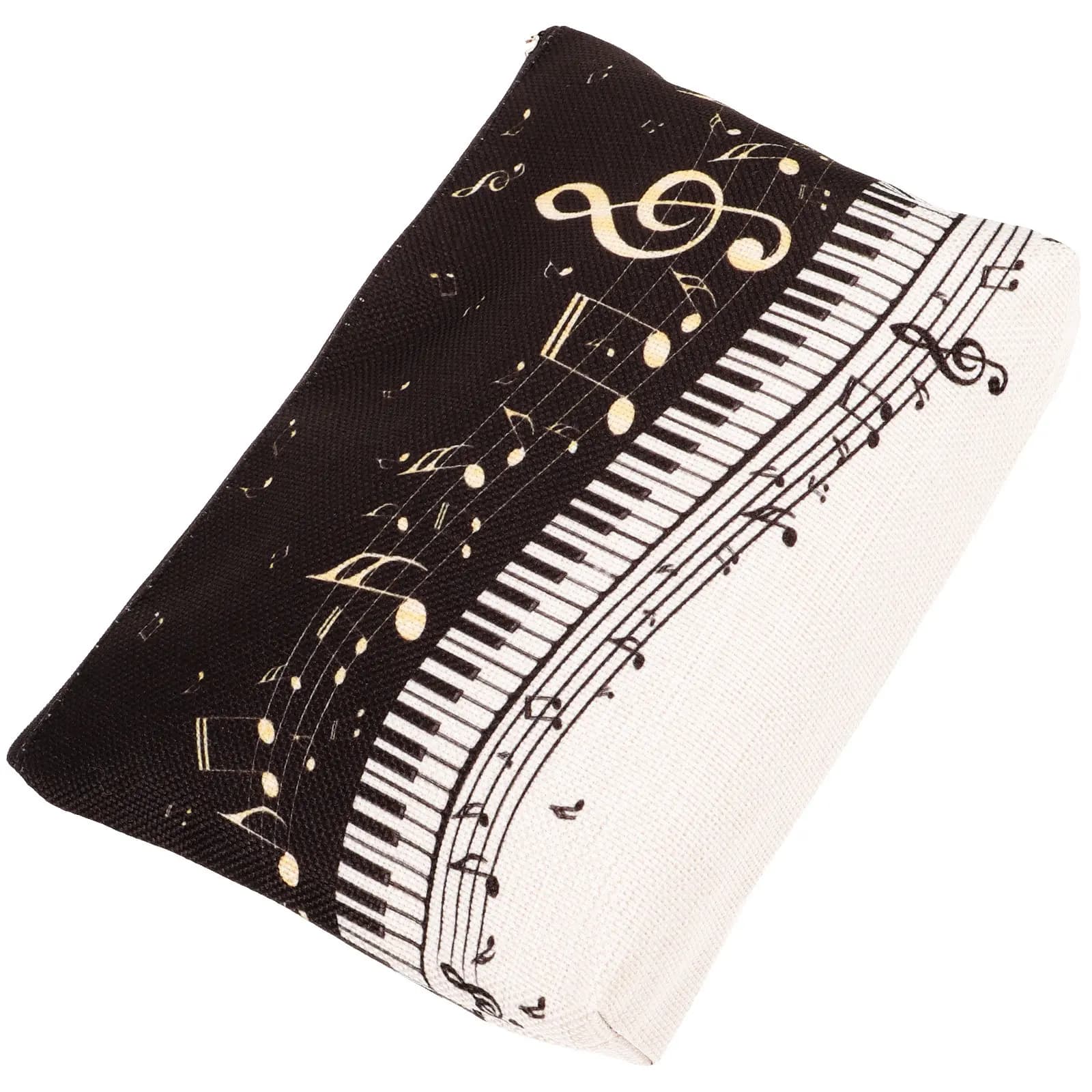 Borsa per il trucco impermeabile in cotone e lino con chiusura a cerniera, custodia per cosmetici da viaggio, organizer da donna, a tema musicale, riutilizzabile, portatile