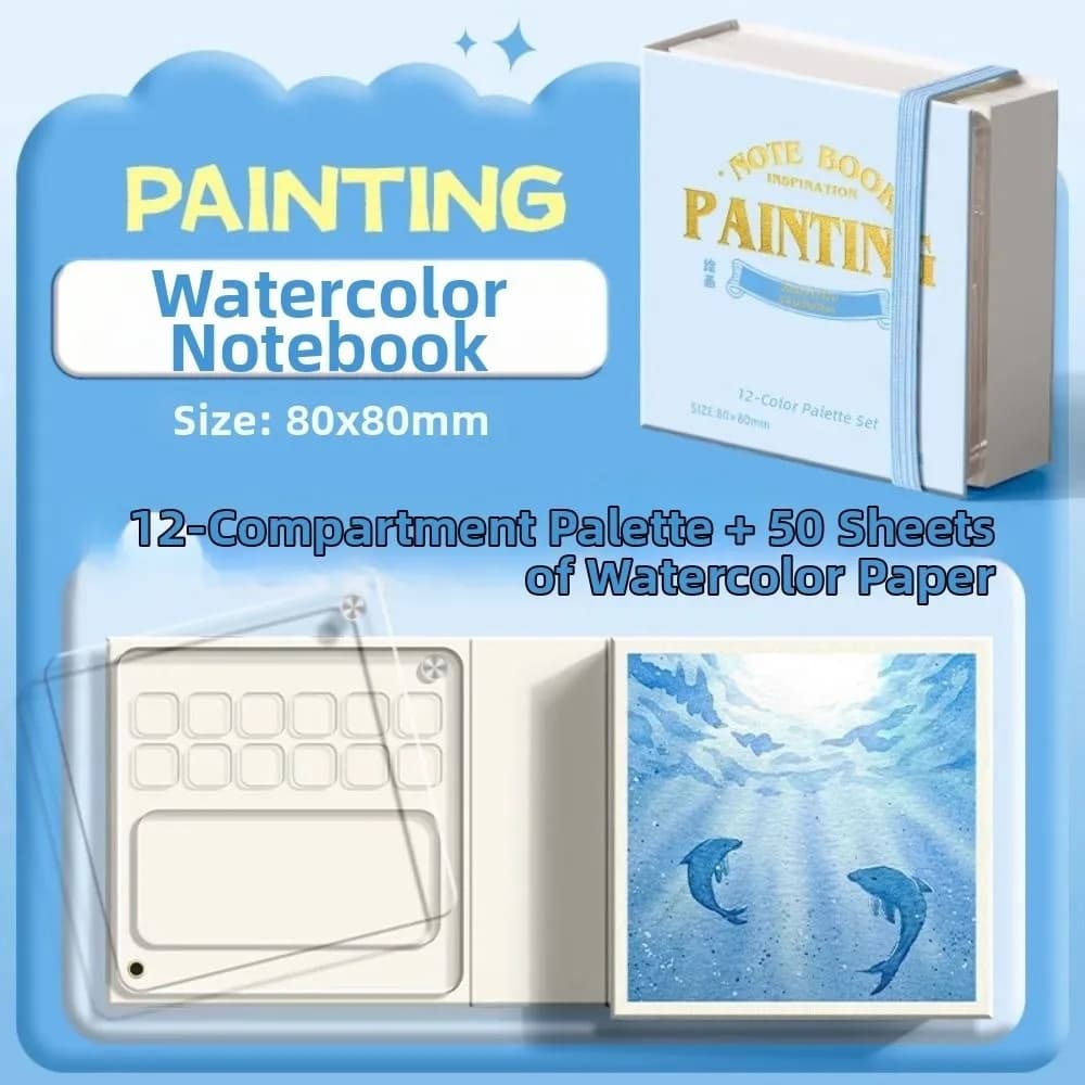 with Paint Palette Tearable Painting Book Travel Watercolor Palette Grid Paint Box Watercolor Paint Book Notebook Acrylic