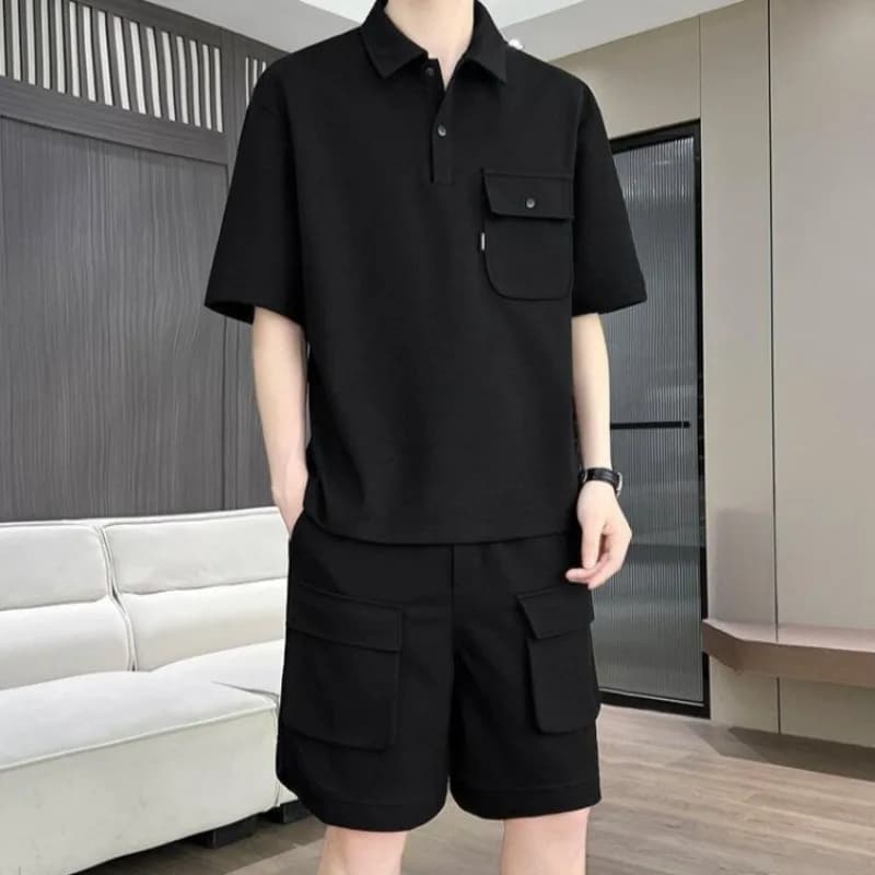 Men's Summer Set with Short Sleeves Court and Shorts, Premium Quality, Breathable Fabric, Slim Fit, Adult Casual Clothing