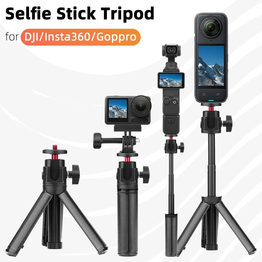 Bastone Selfie con Treppiede per Insta360 X4 X3 Ace Pro 2 DJI Action 5 4 Pro Pocket 3 GoPro, Accessori per Selfie Stick con Supporto Treppiede