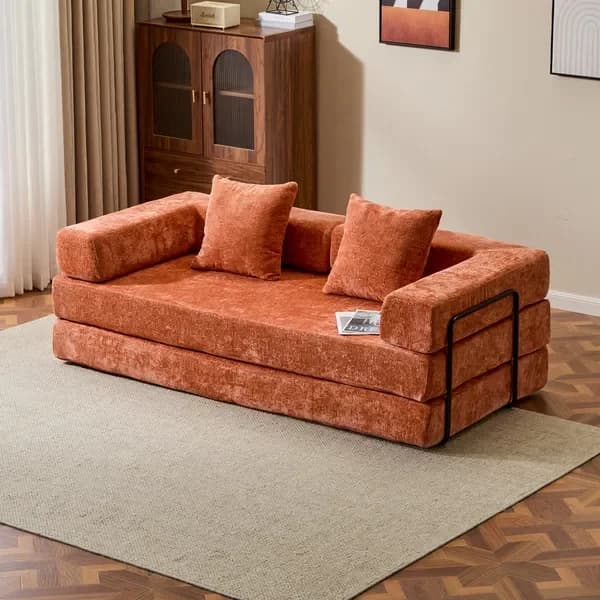 Divano da Terra, Divano Comprimibile, Divano Letto Convertibile con Supporto Lombare e Braccioli, Futon Comodo