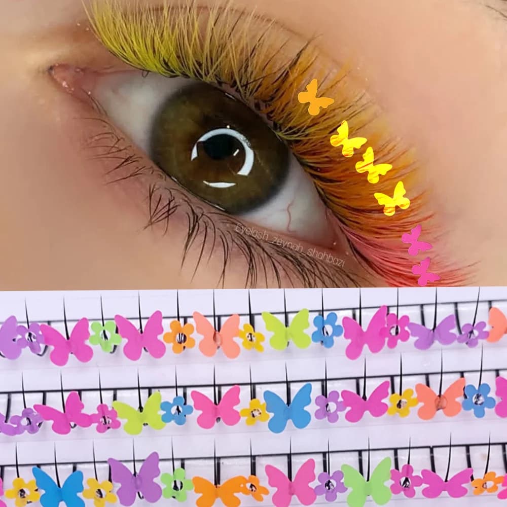 NEW Mix Color Glitter Extension Eyelashes Fashion Shiny Colorful False Lashes Butterfly Star individual eyelashes for makeup supplies