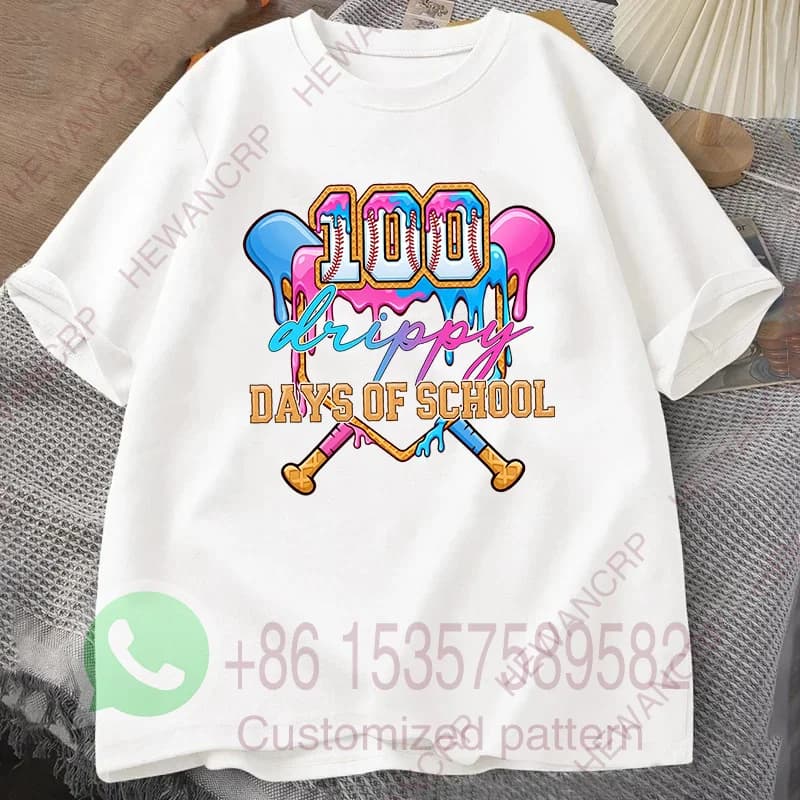 Men's T-shirt 100 Drippy Days of School Summer, casual, short sleeves, cotton, sports, Harajuku style, crew neck, suit