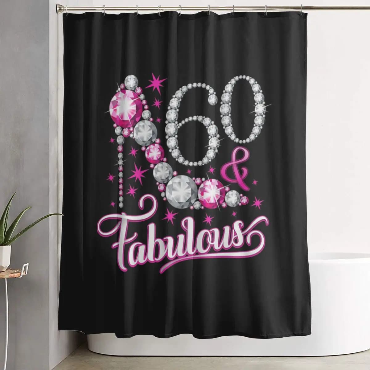 Design per il 60° compleanno. 60 And Fabulous Lady's Shower Curtain Tende da bagno impermeabili in poliestere per bagno con ganci