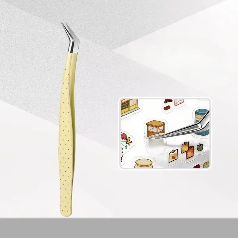 Stainless Steel Curved Stickers Tweezers Anti-static Cartoon Lashes Extension Tweezer High Precision Eyelash Curler