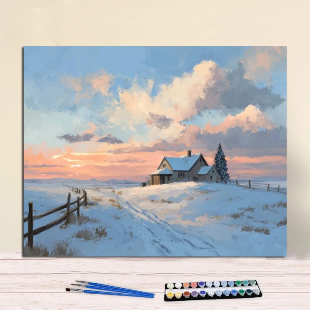 Painting By Numbers White snow, colorful sky Anniversary gift on Digital Painting Canvas Acrylic Paint Image Digital Coloring