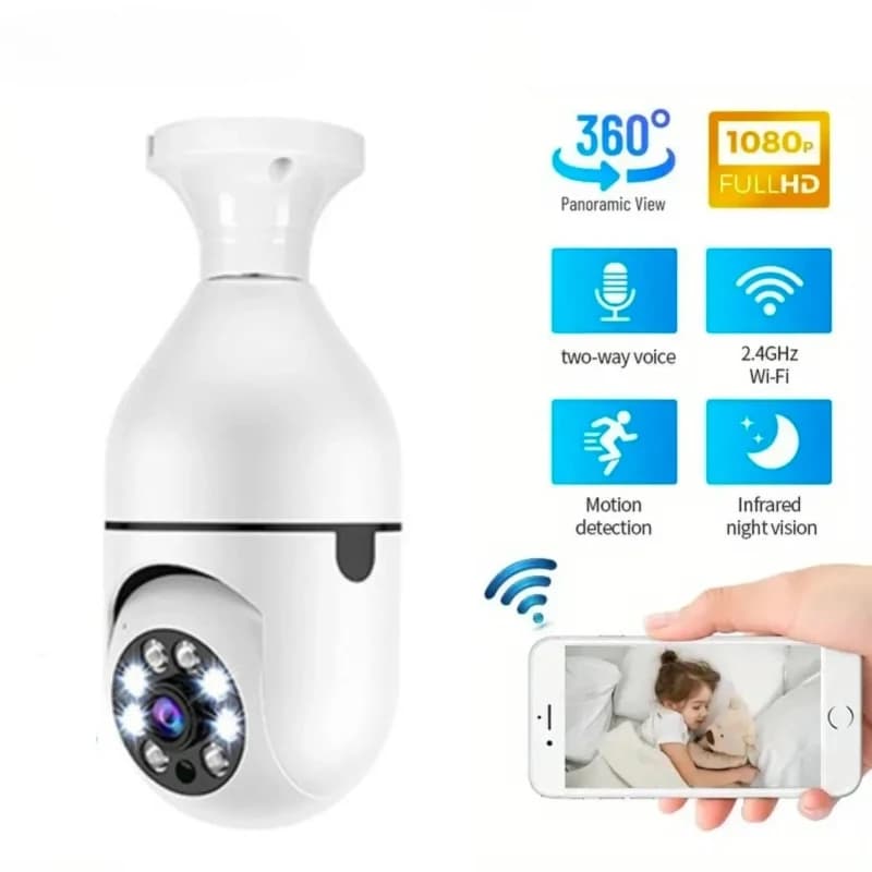 E27 Lampadina Telecamera di Sicurezza Wifi 2MP Wireless Baby Monitor Auto Tracking Pet Webcam Visione Notturna Video Telecamera di Sorveglianza Interna