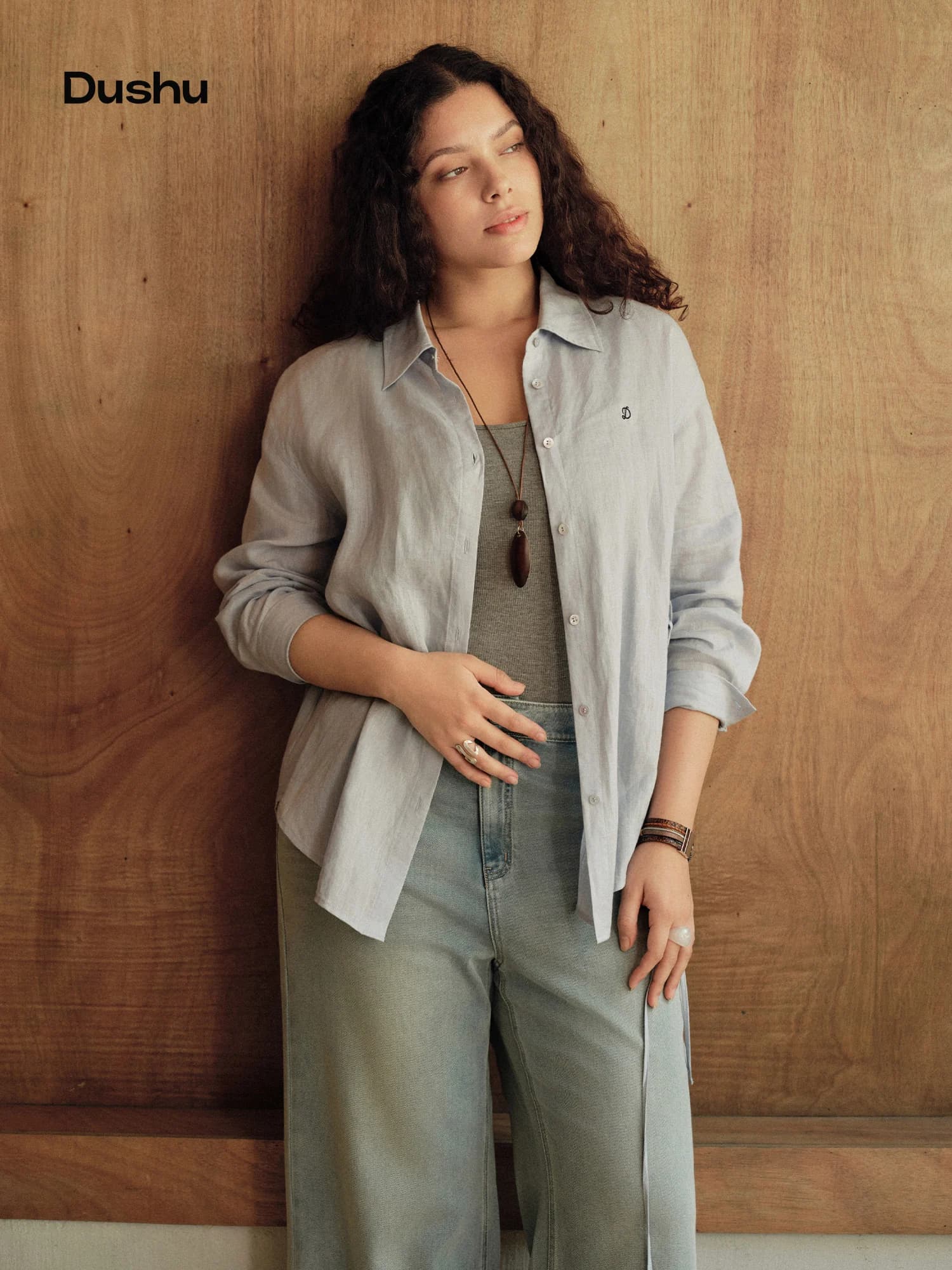 DUSHU 【Serie Traspirante】 Camicia in Lino Multicolore con Spalle Scivolate, Nuovo Arrivo Estivo, Top in Ramia a Maniche Lunghe per il Tempo Libero e Protezione Solare