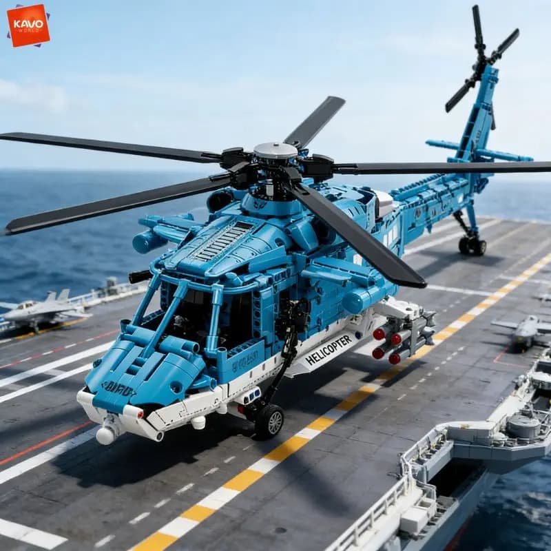 KAVOWORLD Kit di Costruzione Elicottero d'Attacco Blu 1521 Pezzi, Set Tecnico Militare, Giocattoli Educativi STEM per Adolescenti