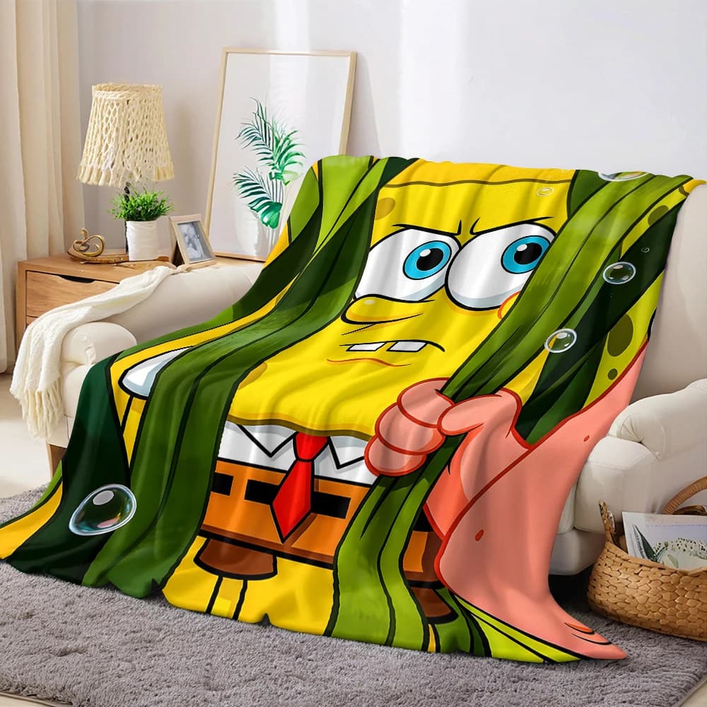 S-SpongeBobS-s Flannel Blanket Warm Soft Halloween Christmas Couch Warm Cozy Decorative Decor Gift for All Season