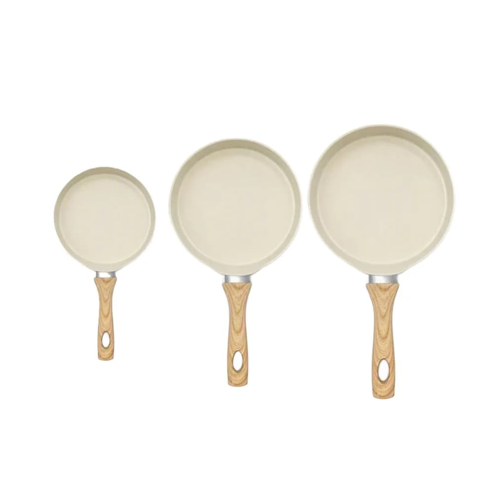 3 Piece Aluminum Pizza Pan Set Featuring Stone Coating Nonstick Wooden Handle for Baking Frying Grilling in Home Kitchen