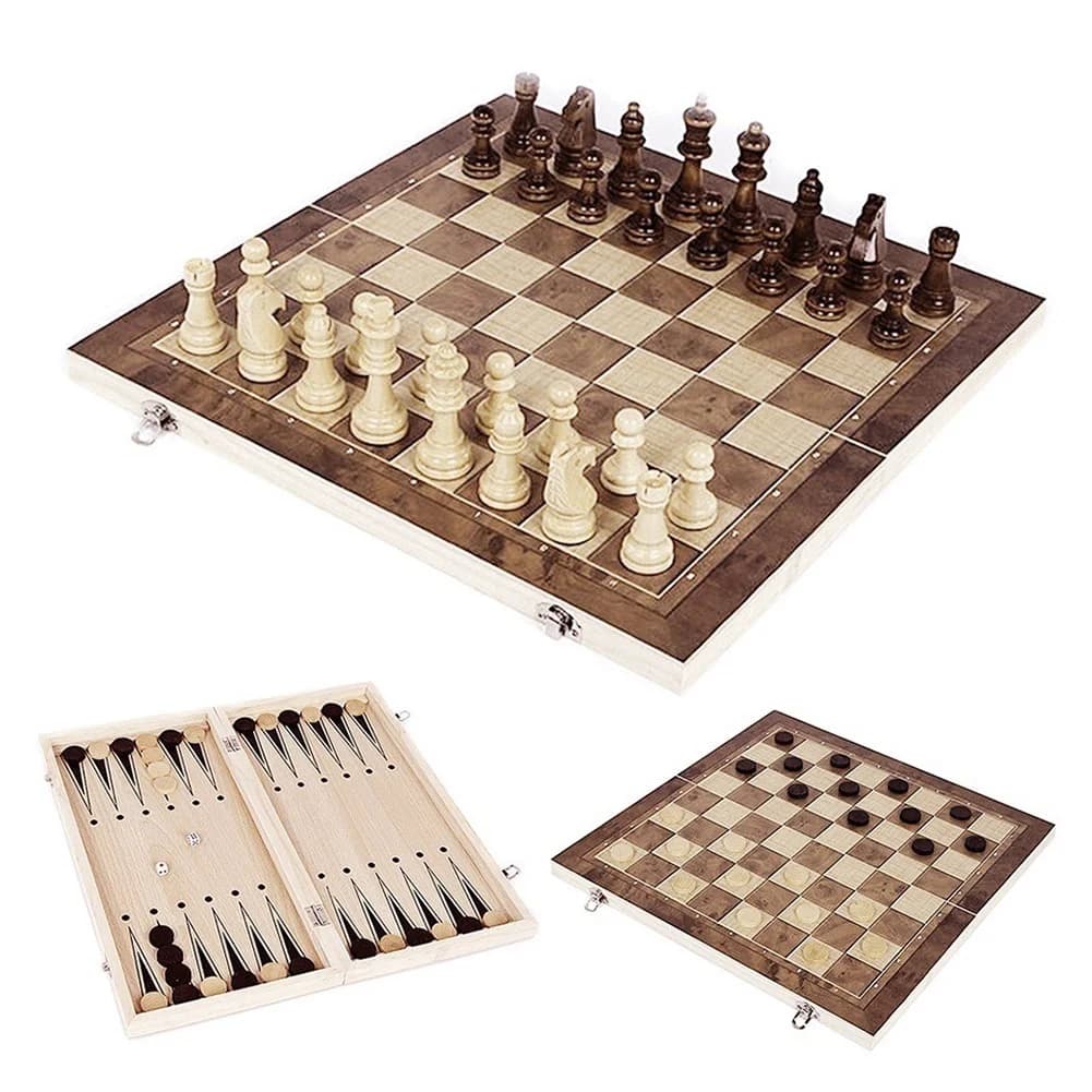 A65G-Giooco da Tavolo Pieghevole 3 in 1 in Legno: Scacchi e Backgammon