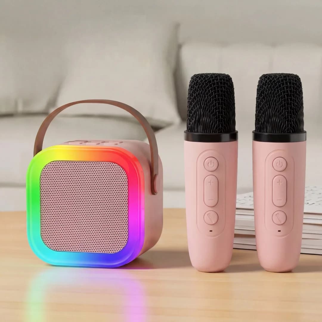 Altoparlante Karaoke Portatile da Esterno con 2 Microfoni Wireless Audio Bluetooth 360 ° Supporto per audio surround USB/TF e AUX per il campeggio