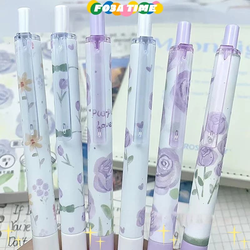 6 pezzi moda Kawaii Rose scrittura liscia penna gel creativa ad asciugatura rapida premendo penna neutra estetica forniture per ufficio di cancelleria