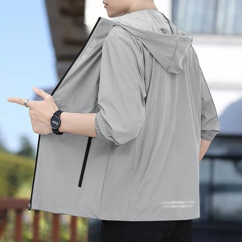 Felpa con Cappuccio Ultra-Sottile in Seta Ghiaccio da Uomo, Protezione UV Estiva, alla Moda, Versatile, Leggera, Aderente, Casual
