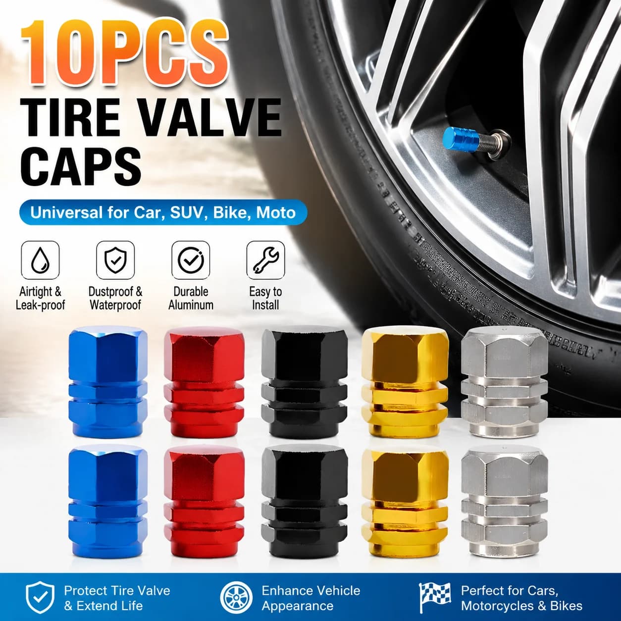 10Pcs Car Wheel Tire Valve Stems Caps Aluminum Tyre Rim Stem Covers Airdust Waterproof for BMW Auto Moto Car Accessories Tool