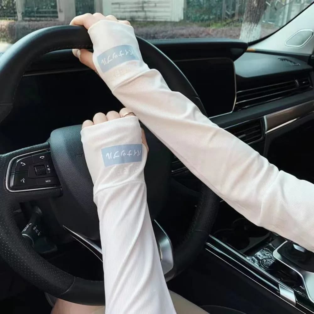 Manicotti elasticizzati in seta ghiaccio sottile con protezione UV, coprimani touch screen a mezze dita per lo sport